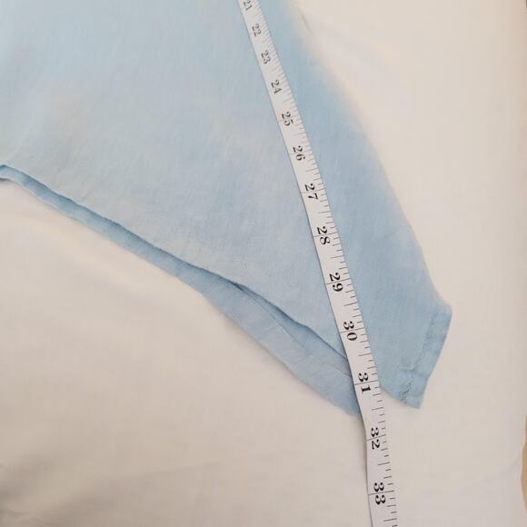 Valentina Naldi Shirt 1X Light Blue Linen Tunic Blouse Lace Trim Asymmetrical - Picture 9 of 10